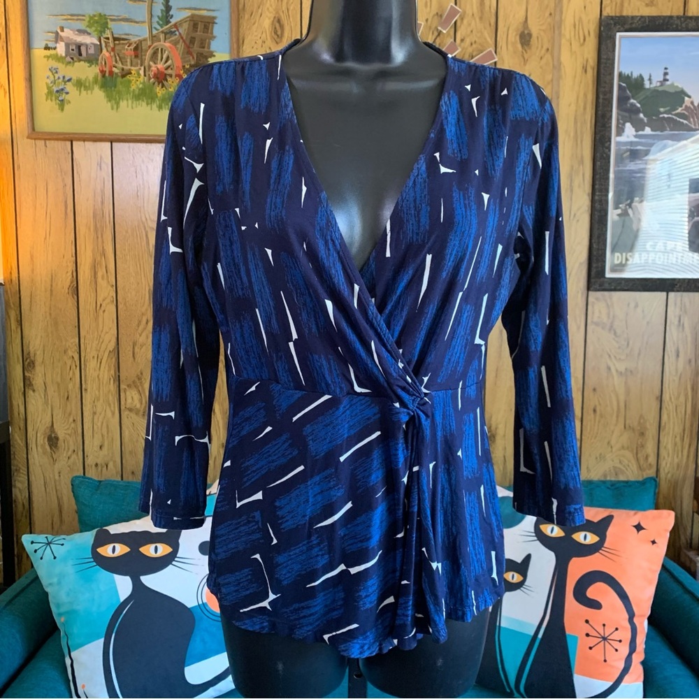 Ann Taylor Soft & Stretchy Abstract Patterned Faux Wrap Blouse